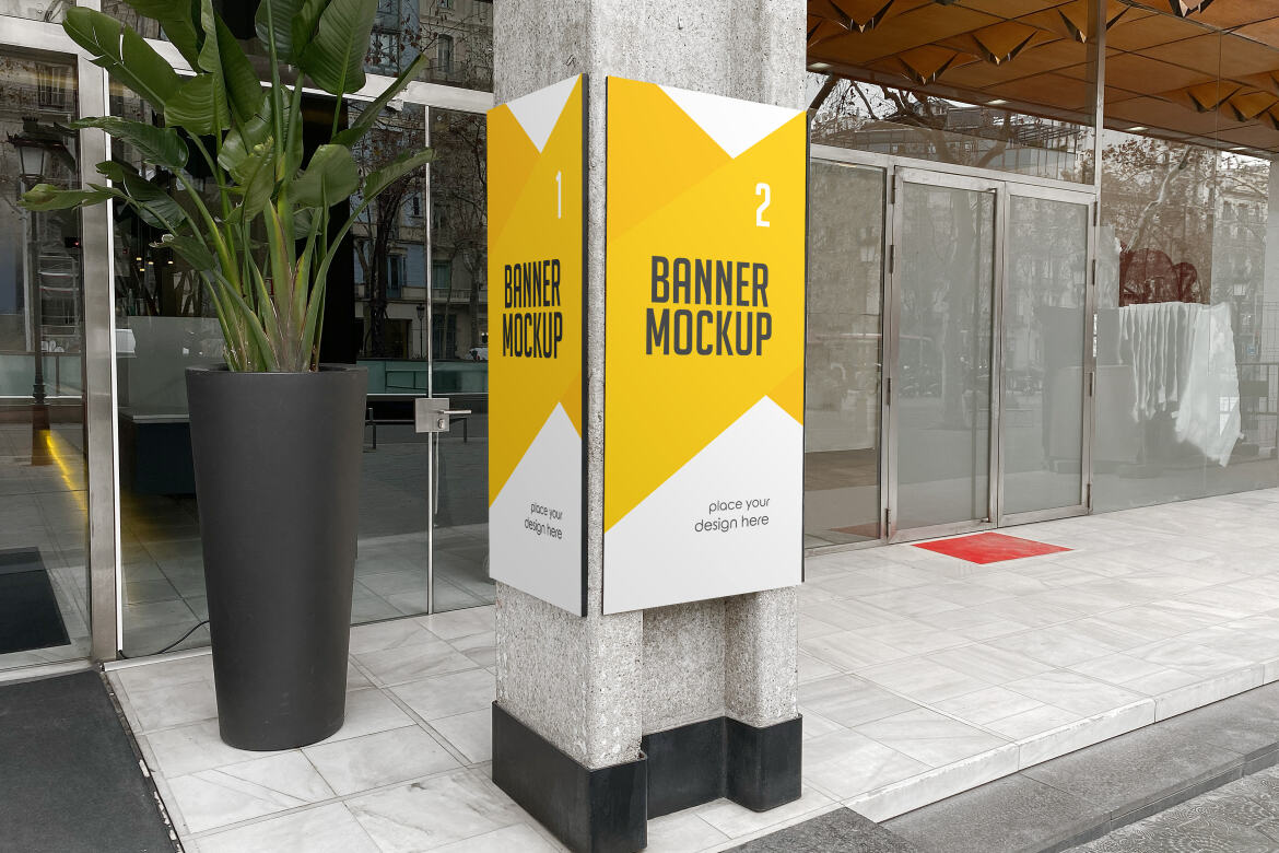 Banner Advertising on Cement Pole FREE Mockup alt