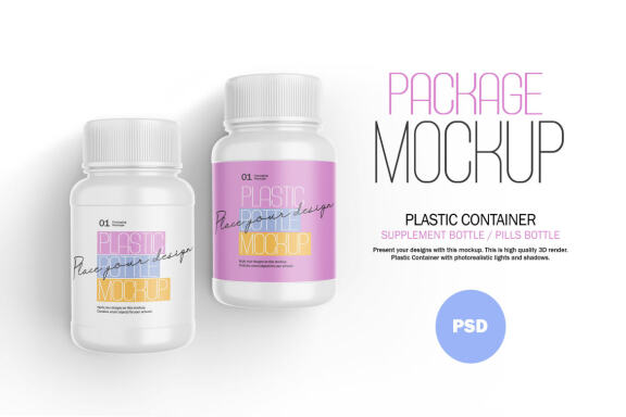 Plastic Container - Pills Bottle - Free PSD Mockup