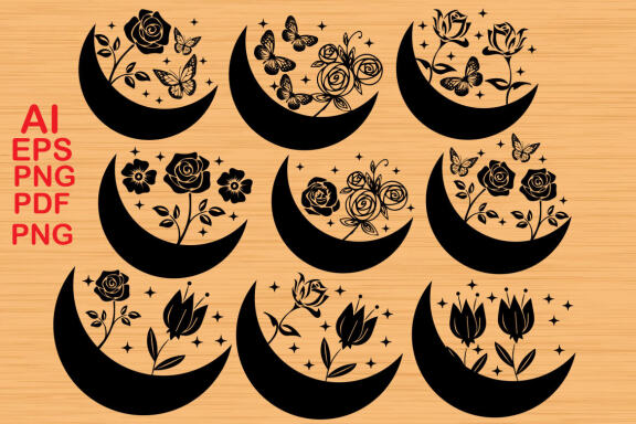 Moon Floral Svg FREE Vector Shapes