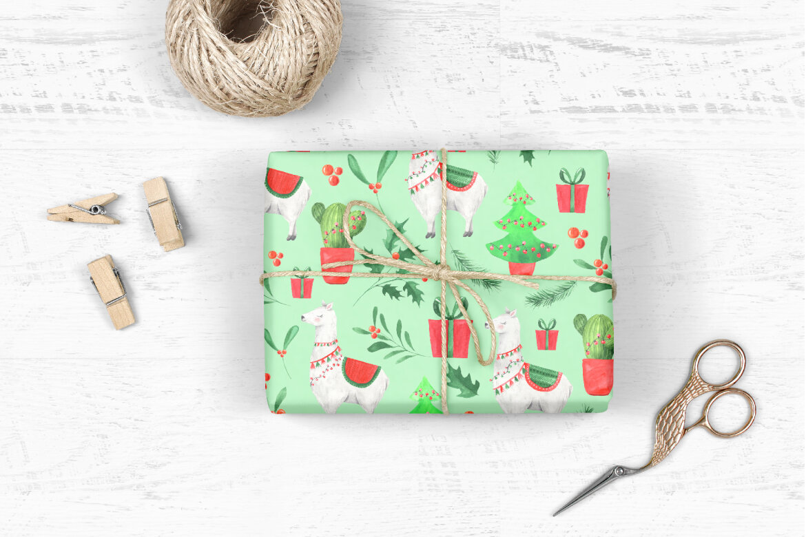 Watercolor Christmas Llama FREE Patterns - view 5