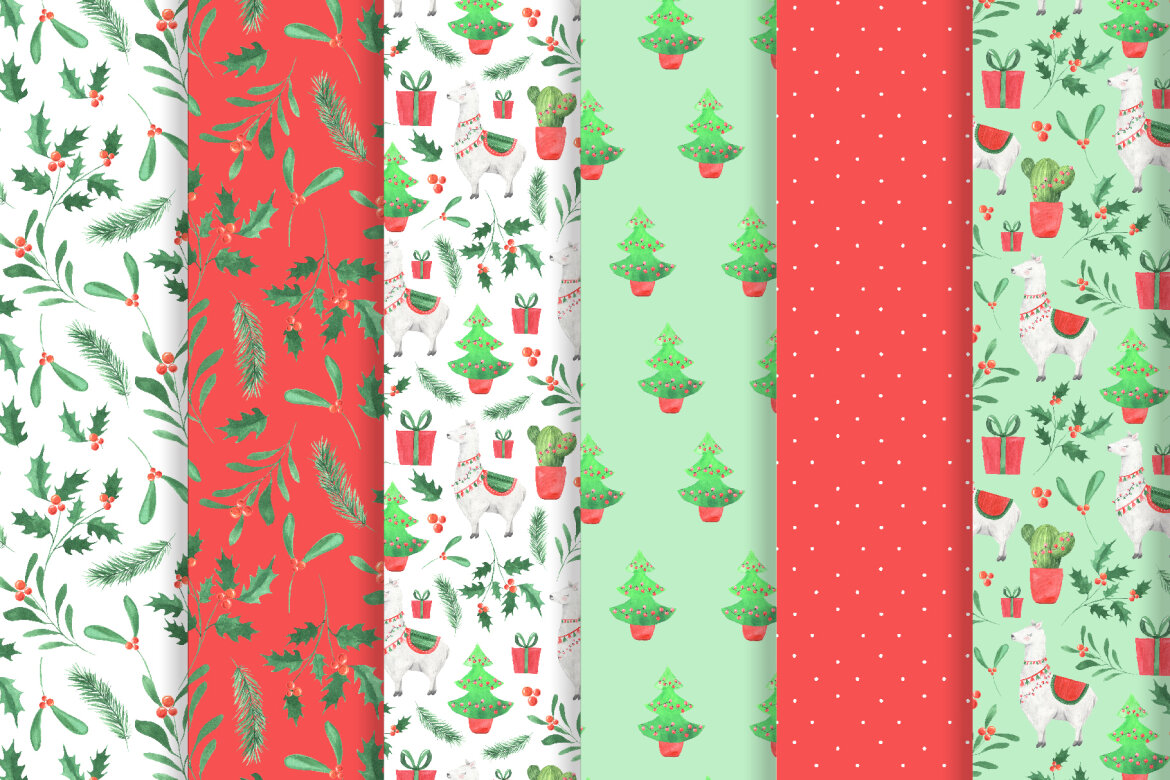 Watercolor Christmas Llama FREE Patterns - view 6