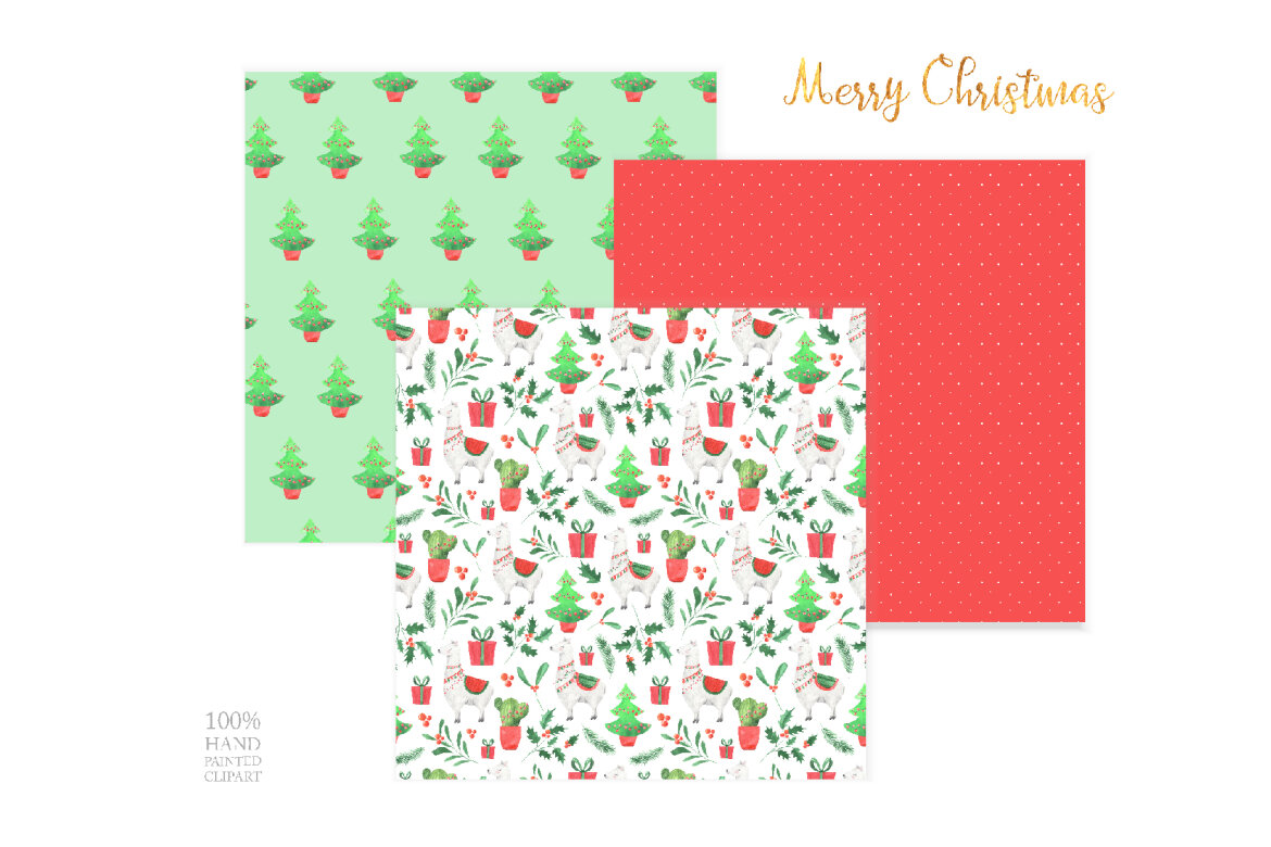 Watercolor Christmas Llama FREE Patterns - view 3