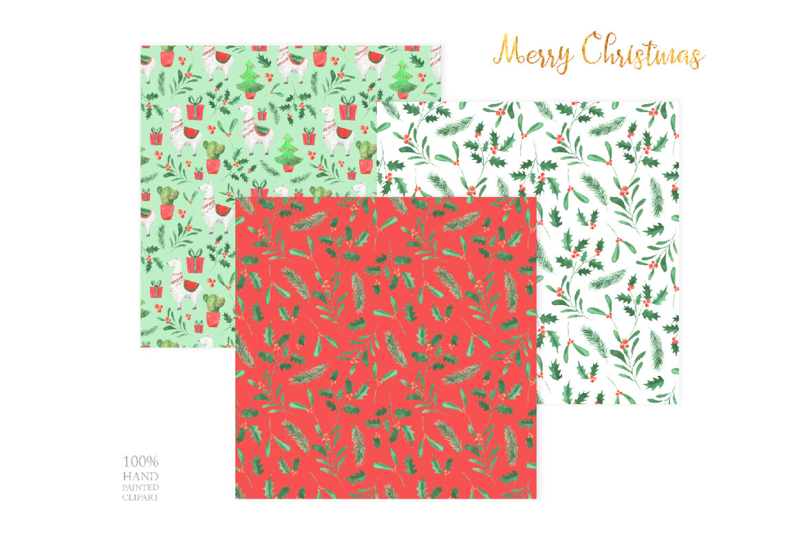 Watercolor Christmas Llama FREE Patterns alternate