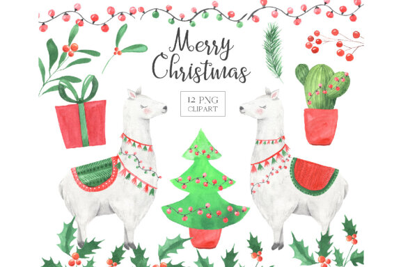 Watercolor Christmas Llamas FREE Clipart