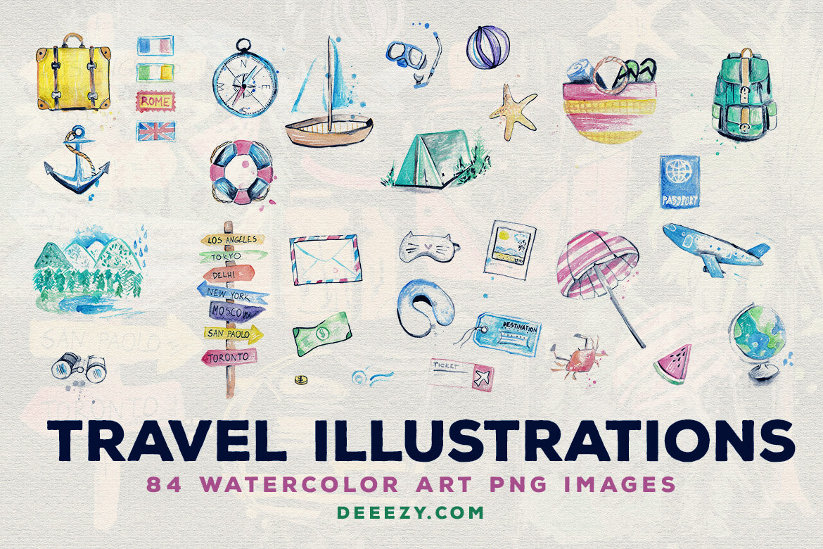 84 Free Travel Watercolor Illustrations - view 3