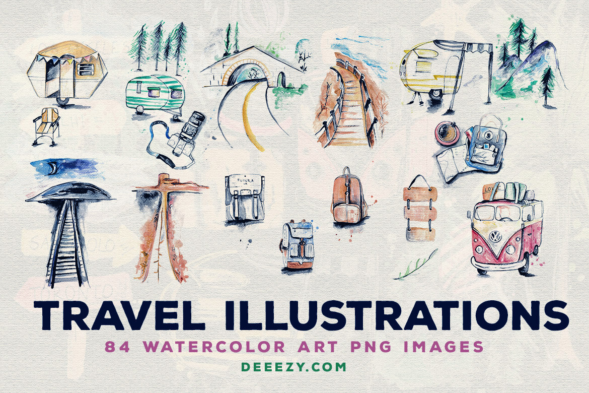 84 Free Travel Watercolor Illustrations - view 4