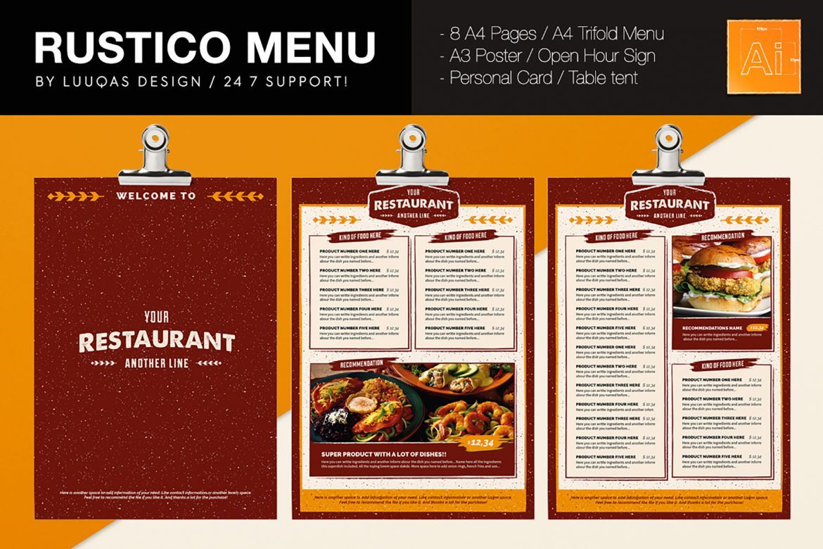 Rustic Food menu Illustrator Template alternate