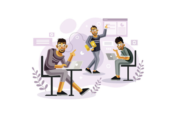 Teamwork at Creative Office - Free Illustration