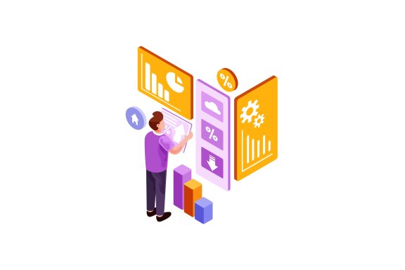 Isometric Man Looking Infographics FREE Illustration