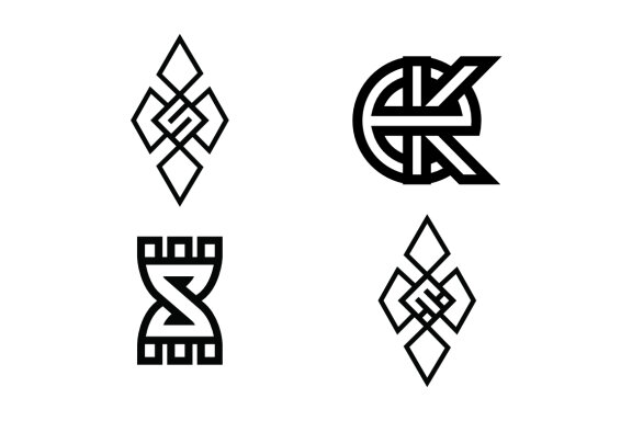 S cloverleaf, T cloverleaf, monogram EK and S castle - Free Logo Shapes