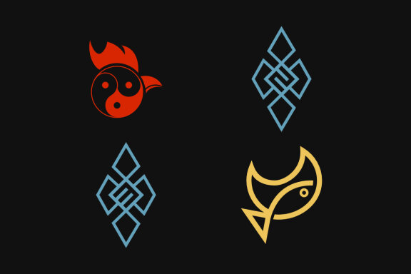 Chicken s 3 cloverleaf fish and moon - Free Logo Shapes