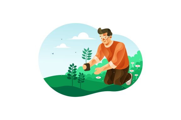 Man planting trees for greening - Free illustration