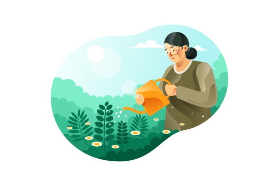 Woman Watering Plants - FREE Illustration