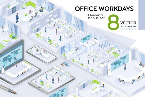 Office Workdays Isometric Design