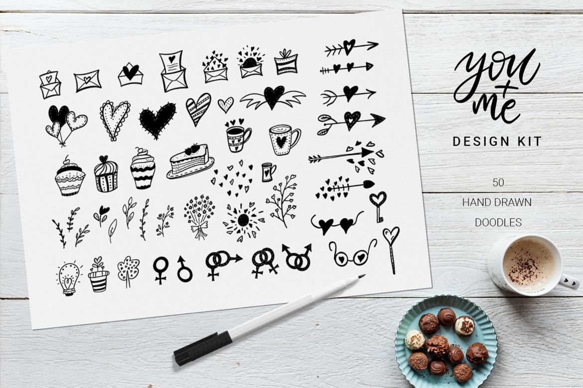 You + Me: hand drawn design kit - view 8