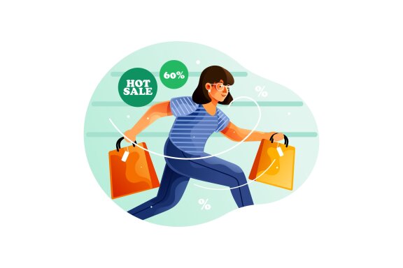 Woman Running & Shopping - Free Illustration