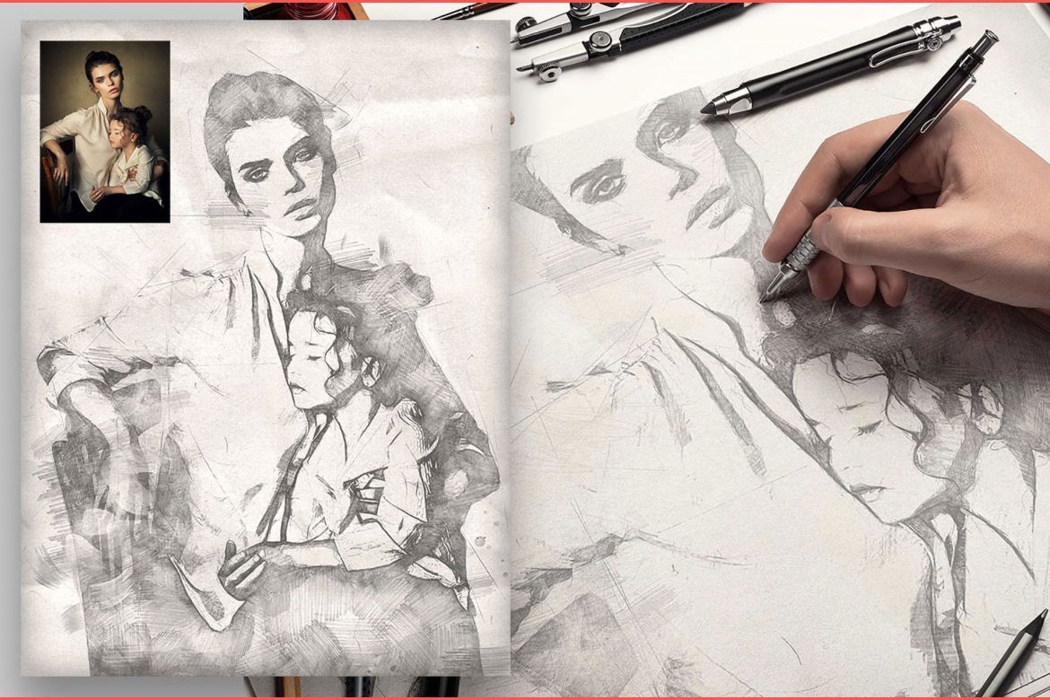 Realistic Pencil Sketch Photoshop Action CS3+ - view 3