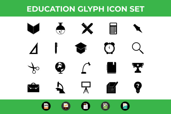 FREE Education Glyph Icon Set Vector and SVG