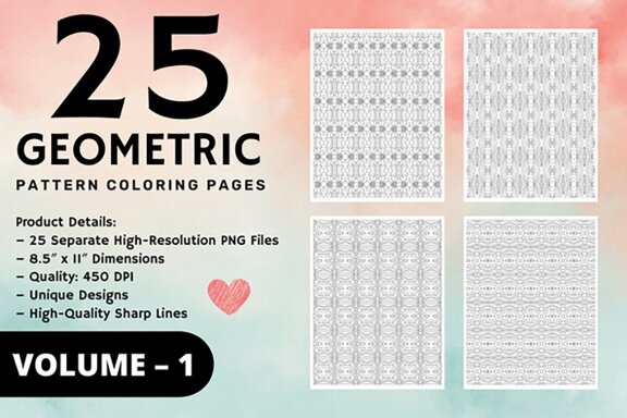 KDP Geometric pattern coloring pages Volume – 1