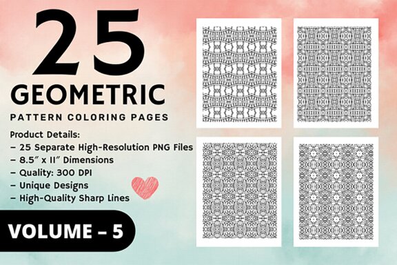 KDP Geometric pattern coloring pages Volume –5