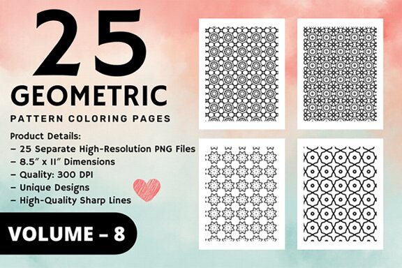 KDP Geometric pattern coloring pages Volume –8
