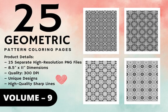 KDP Geometric pattern coloring pages Volume –9