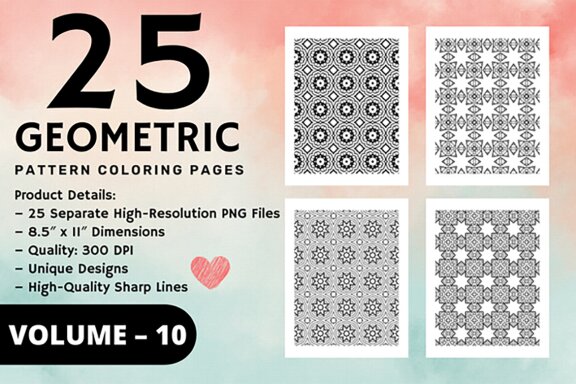 KDP Geometric pattern coloring pages Volume –10