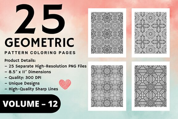 KDP Geometric pattern coloring pages Volume –12