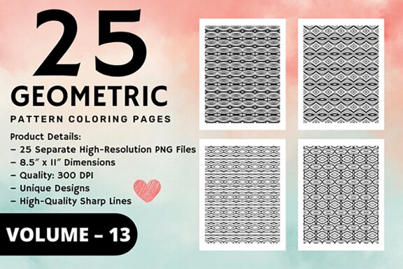 KDP Geometric pattern coloring pages Volume –13