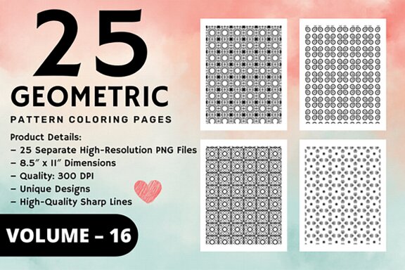 KDP Geometric pattern coloring pages Volume –16