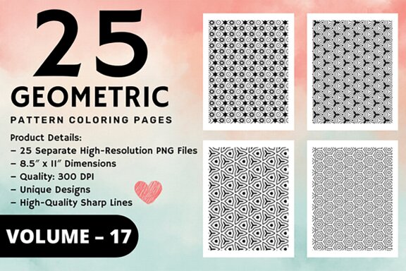 KDP Geometric pattern coloring pages Volume –17