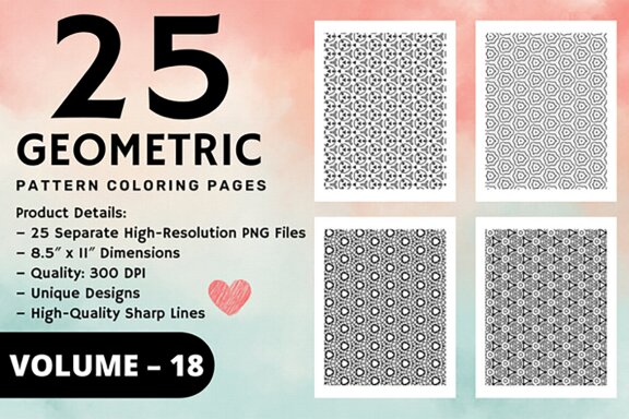 KDP Geometric pattern coloring pages Volume –18