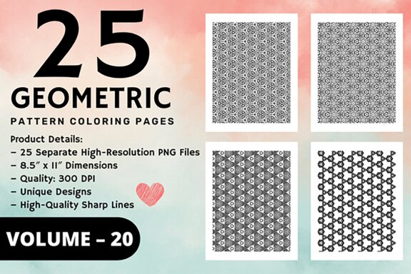 KDP Geometric pattern coloring pages Volume –20