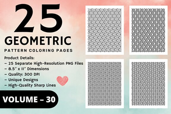 KDP Geometric pattern coloring pages Volume –30