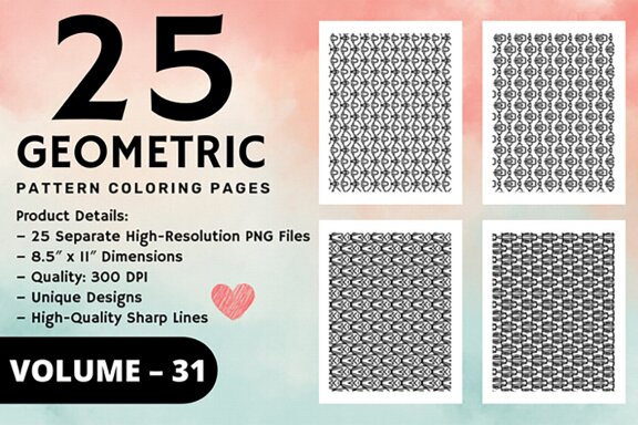 KDP Geometric pattern coloring pages Volume –31