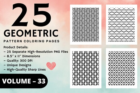 KDP Geometric pattern coloring pages Volume –33