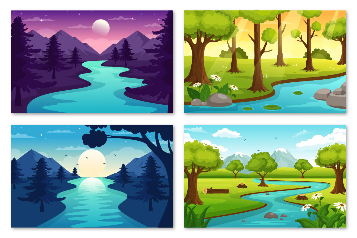 12 River Landscape FREE Illustration - view 4