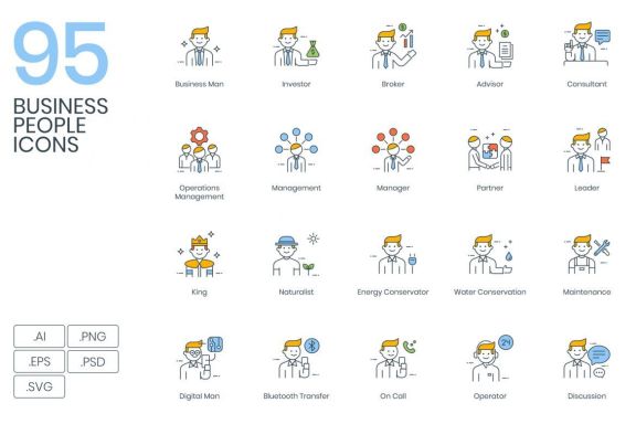 95 Business People Icons | Colorpop