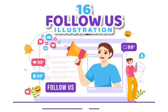  16 Follow Us and Like Free Illustrations