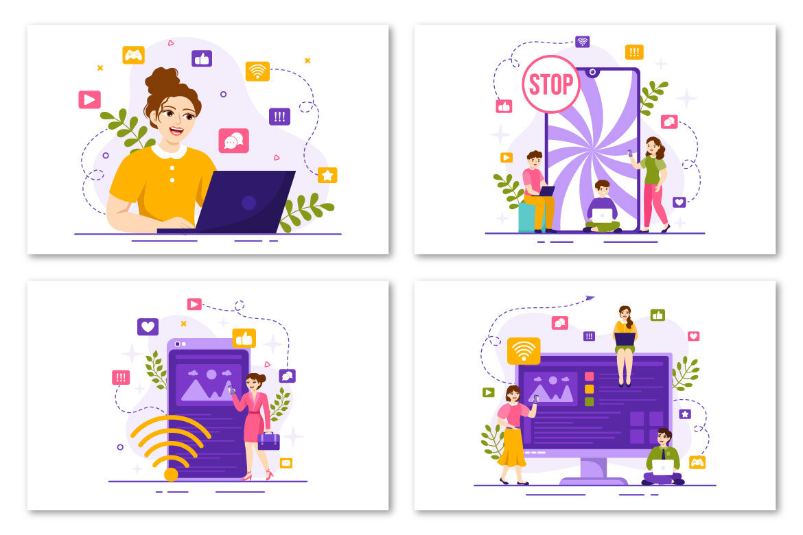 12 Internet Addiction FREE Vector Illustrations - view 4