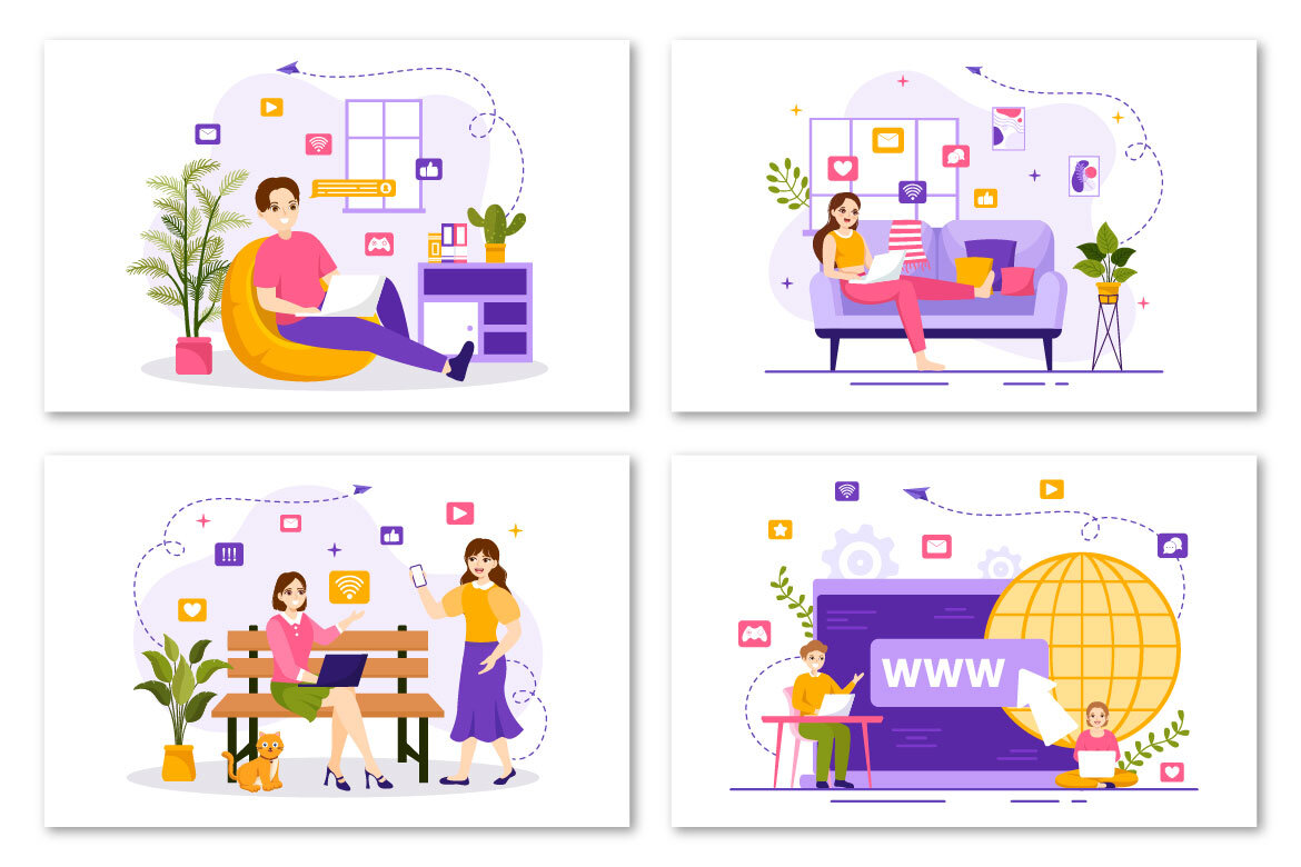 12 Internet Addiction FREE Vector Illustrations - view 3