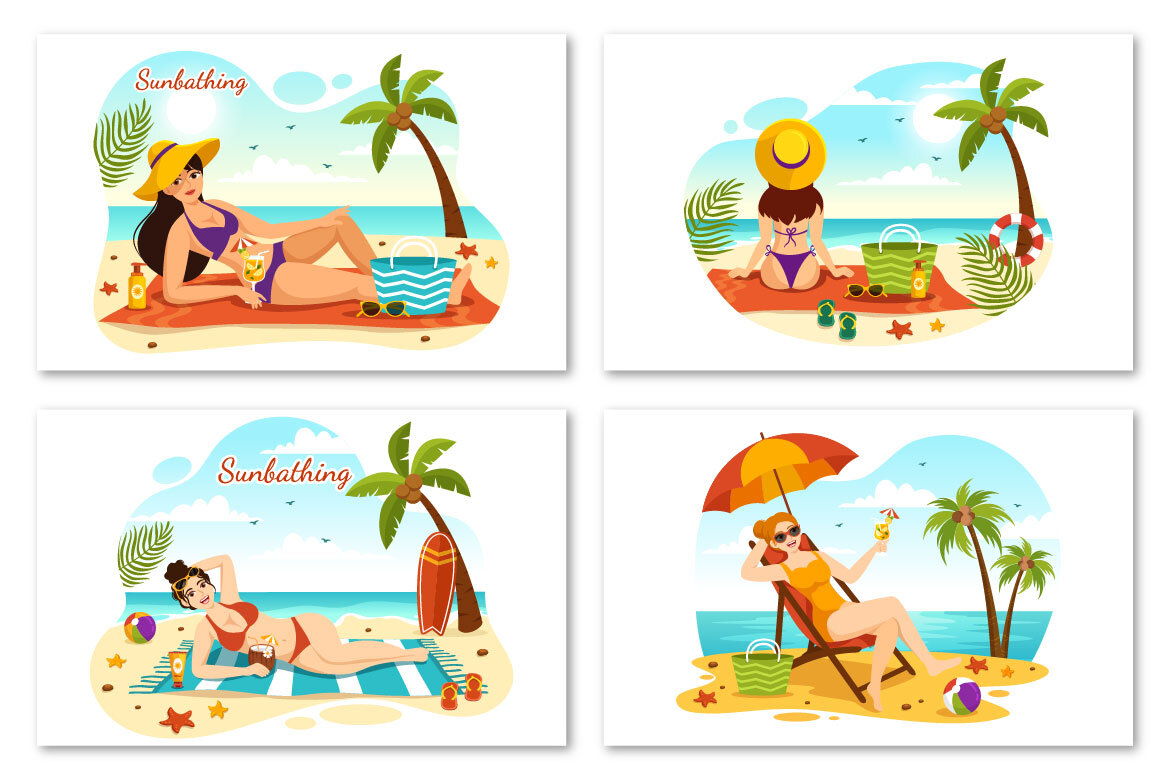 15 Sunbathing FREE Vector Illustration alternate