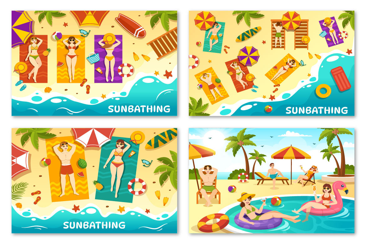 15 Sunbathing FREE Vector Illustration - view 2