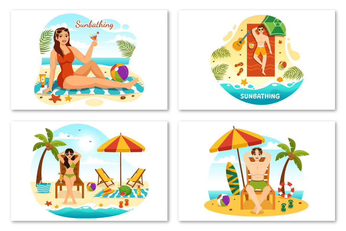 15 Sunbathing FREE Vector Illustration - view 3