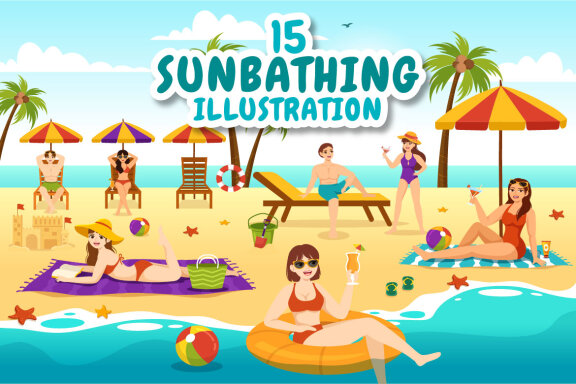 15 Sunbathing FREE Vector Illustration
