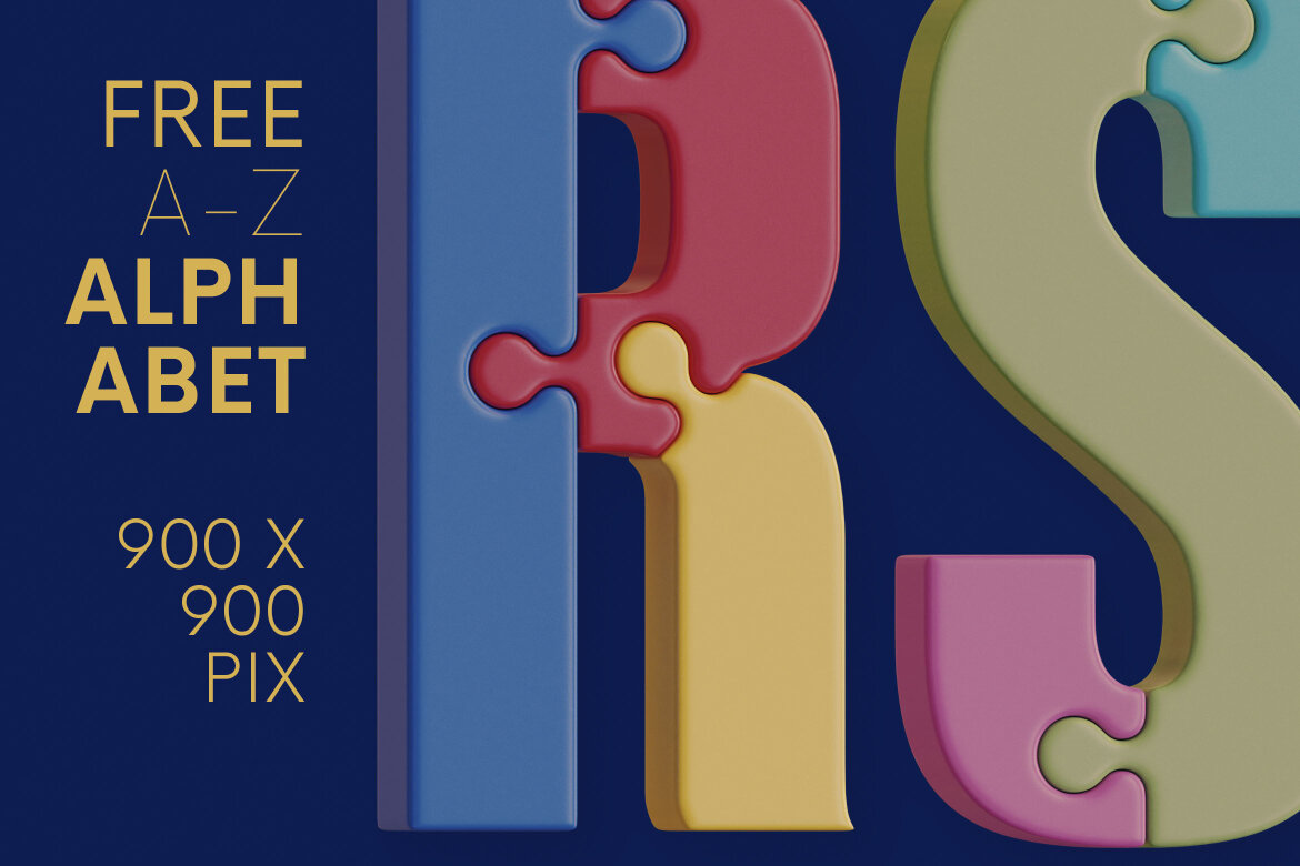 Colorful Puzzle FREE 3D Alphabet alternate