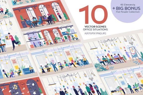 Office Situation Flat Collection