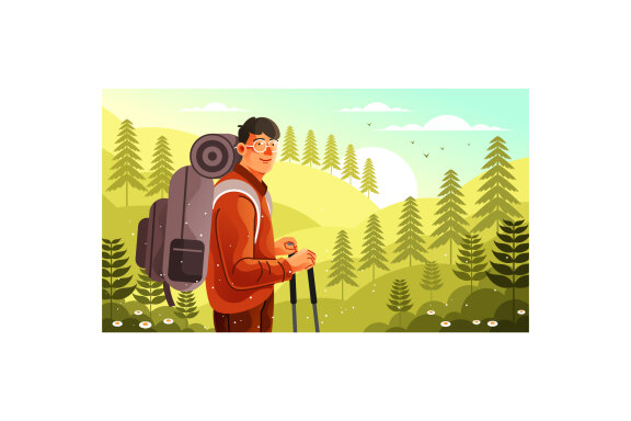 Hiking on Mountain FREE Illustration