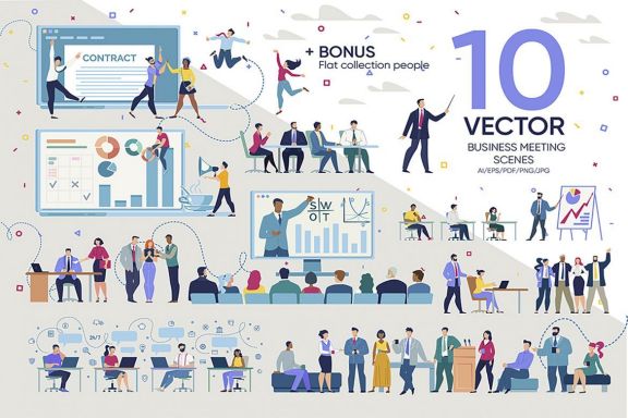 Business Meeting Scene Flat Vector