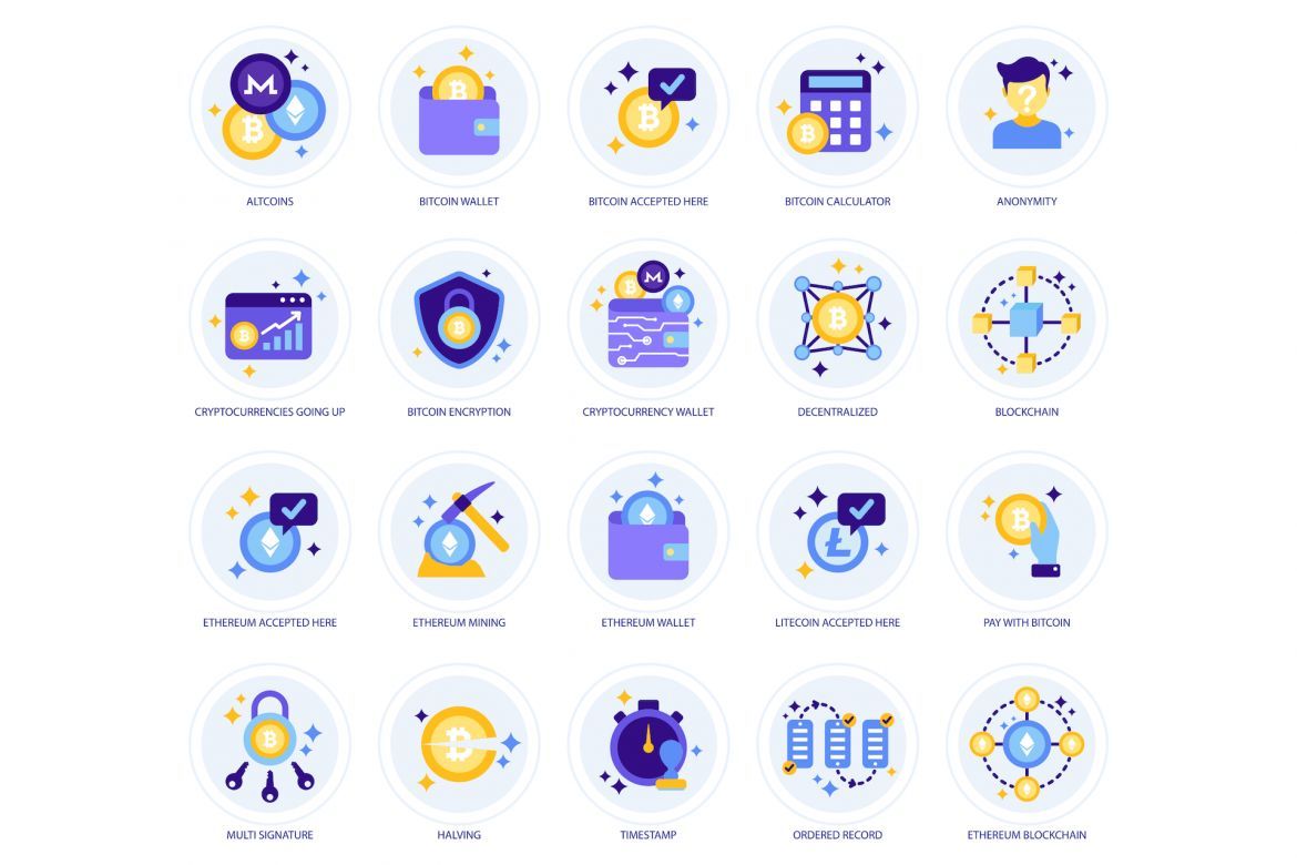 105 Cryptocurrency Icons | Lavender alternate